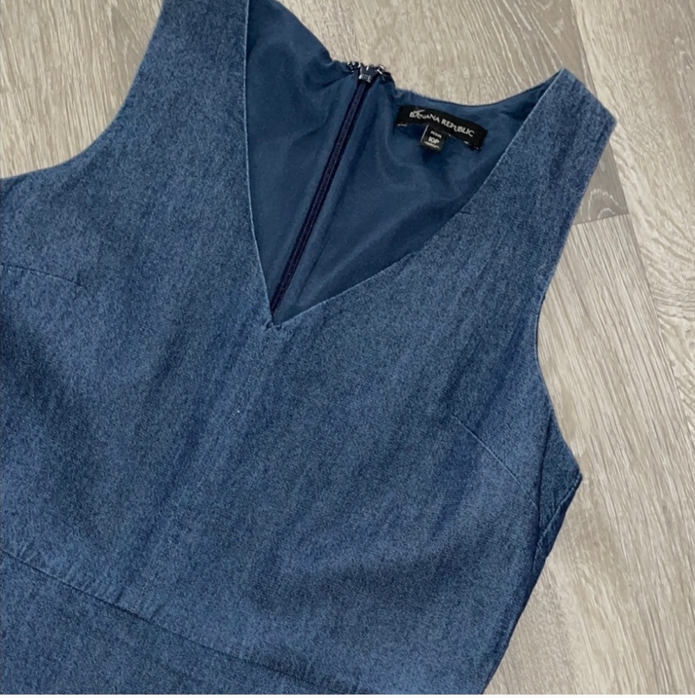 Elegant Blue Denim Banana Republic A-Line Midi Dress w/Pockets 10P - Picture 2 of 6